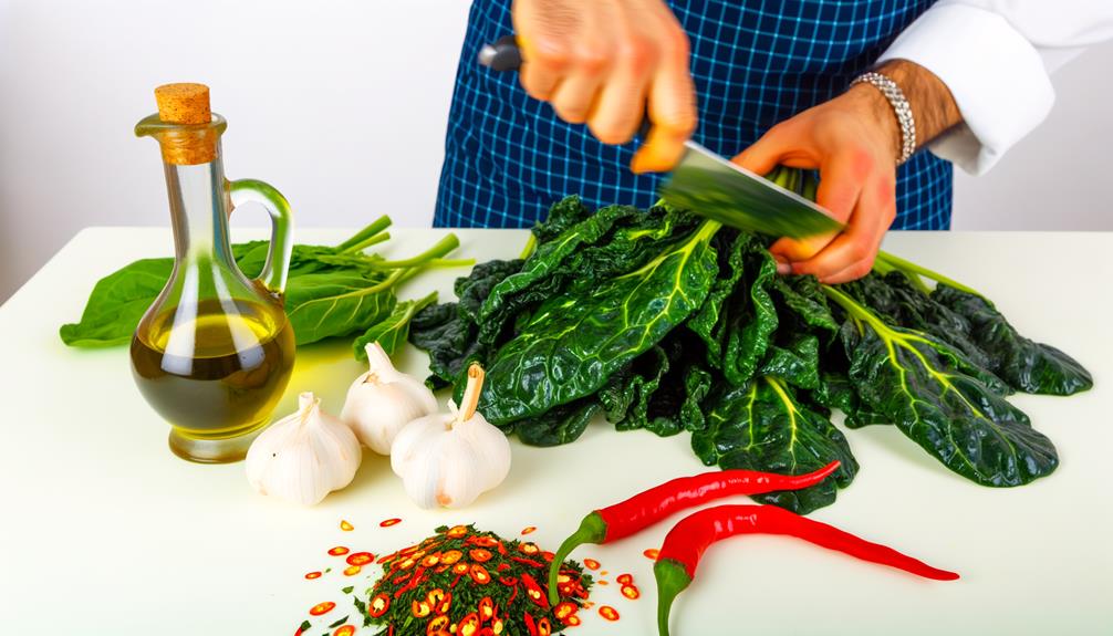 preparing cavolo nero pasta